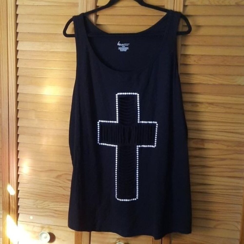 Lane Bryant Black Tank Top with Studded Cross